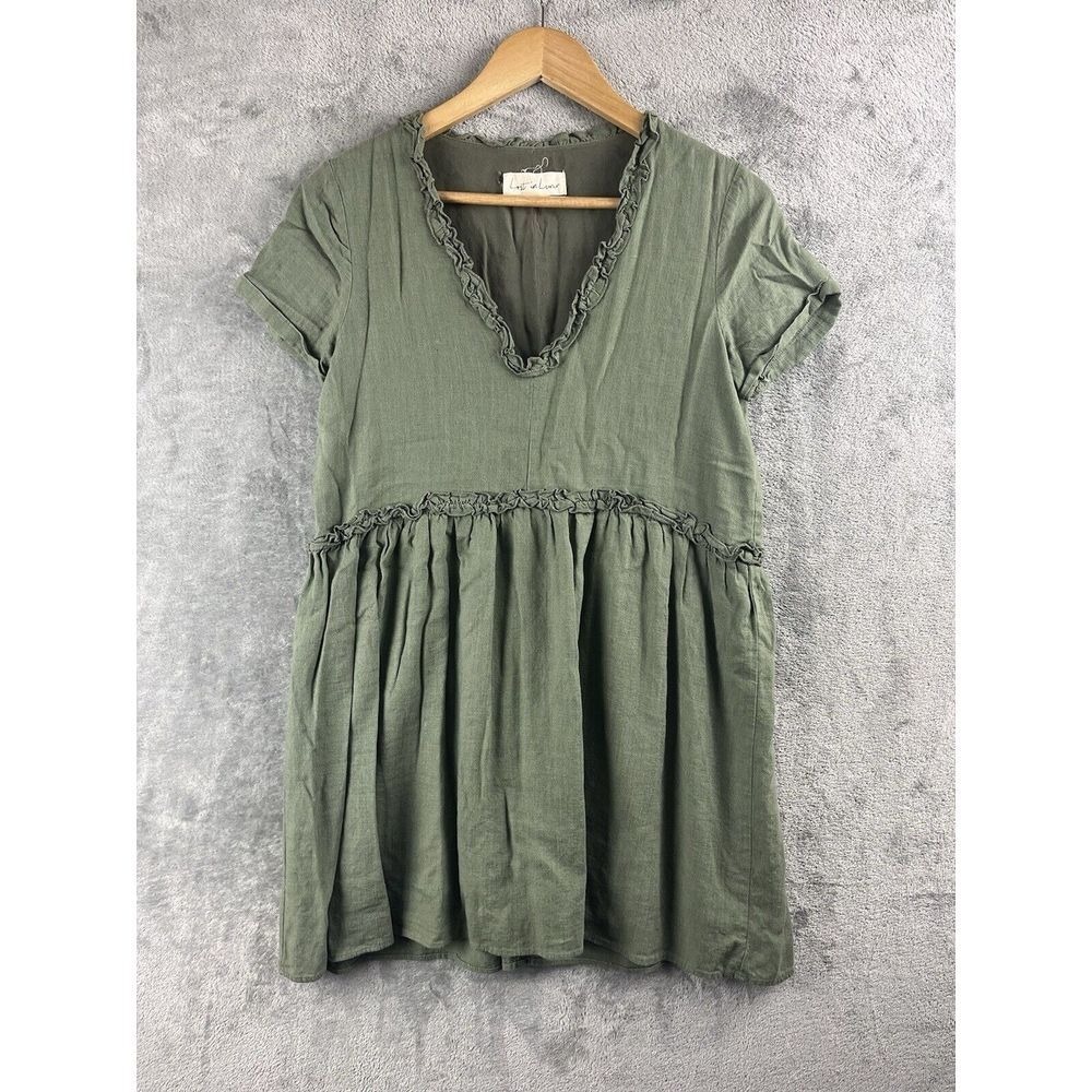 3/$20 LOST IN LUNAR Linen Blend Mini Dress Small 4 Short Sleeve Revolve Ruffle‎